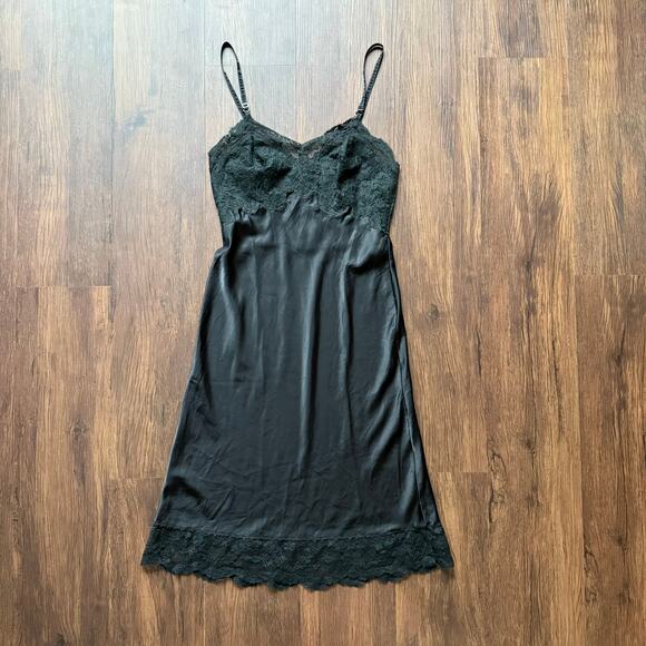 Fischer Vintage Slip Dress Black Nylon Silk Blend Lace Trim Lingerie Size 32 - Picture 1 of 13
